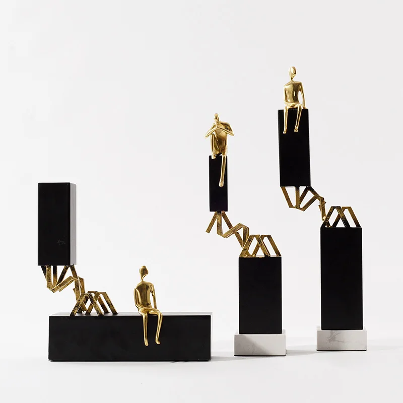 

Modern Art Thinker Sitting On Black Pillar Sculpture Statue Marble Home Decoration Accessories Abstract Character Desktop Statue