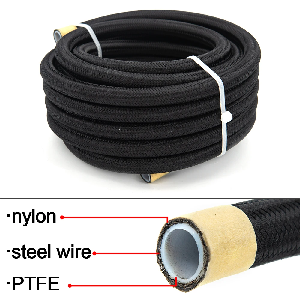 Universal 1M Braided AN6 AN8 AN10 PTFE E85 Fuel Hose Oil Gas Cooler Hose Line Pipe Tube Outside 304 Stainless Steel Braided Insi fuel hose