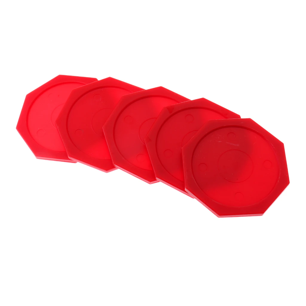 Set of 5 Durable Plastic 63mm Air Hockey Pucks  Shaped Green/Red