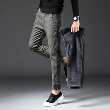 Мужские модные зимние Бархатные тонкие толстые брюки повседневные Высококачественные мягкие Молодежные зимние брюки мужские черные Хаки серые зеленые