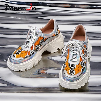 

Donna-in Real Leather Spring 2020 Sneakers Women Platform Rhinestone Round Toe Thick Sole Novelty Gold Breathable Summer Shoes