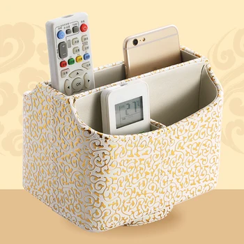 

Remote Control Retro Organizer Stationery Makeup Luxury PU Leather Office Storage Box Phone Holder Cosmetic Rotatable Container