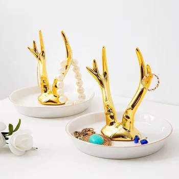 

European Ceramic Plating Jewelry Rack Jewelry Necklace Jewelry Tray Gold Antler Storage Tray Creative
