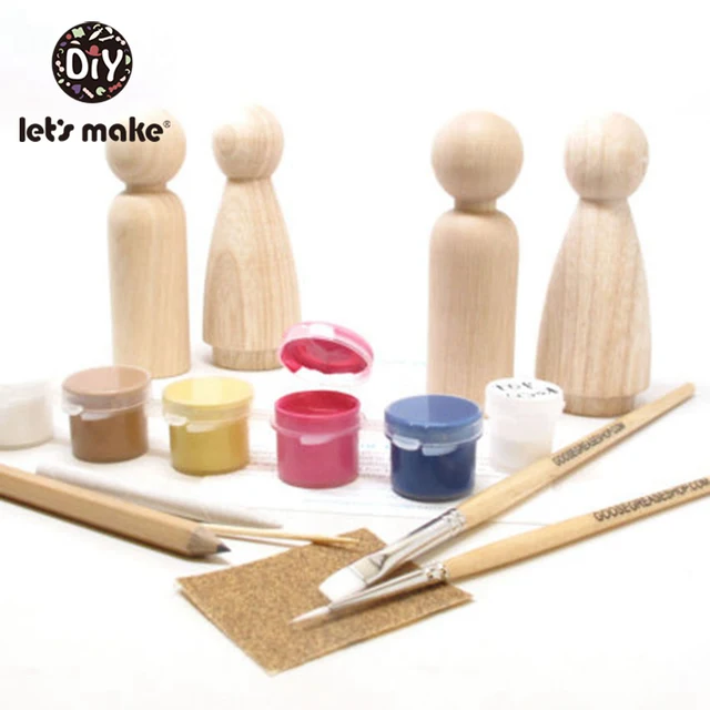 Let's Make 10PCS 65mm,55mm,43mm,35mm Wooden Peg Dolls Girl Boy Wood Dolls Kids Room Decor DIY Unfinished Wooden Peg Dolls 3