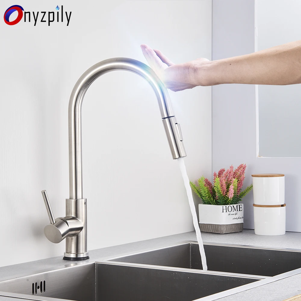 Grifo de cocina inteligente con Sensor de rotación de 360, grifo mezclador de una manija, dos modos de agua, grúa de fregadero, frío y caliente