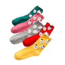 5 пар, женские рождественские носки с мультипликационным принтом, толстая плюшевая манжета, чулочно-носочные изделия с принтом Санты