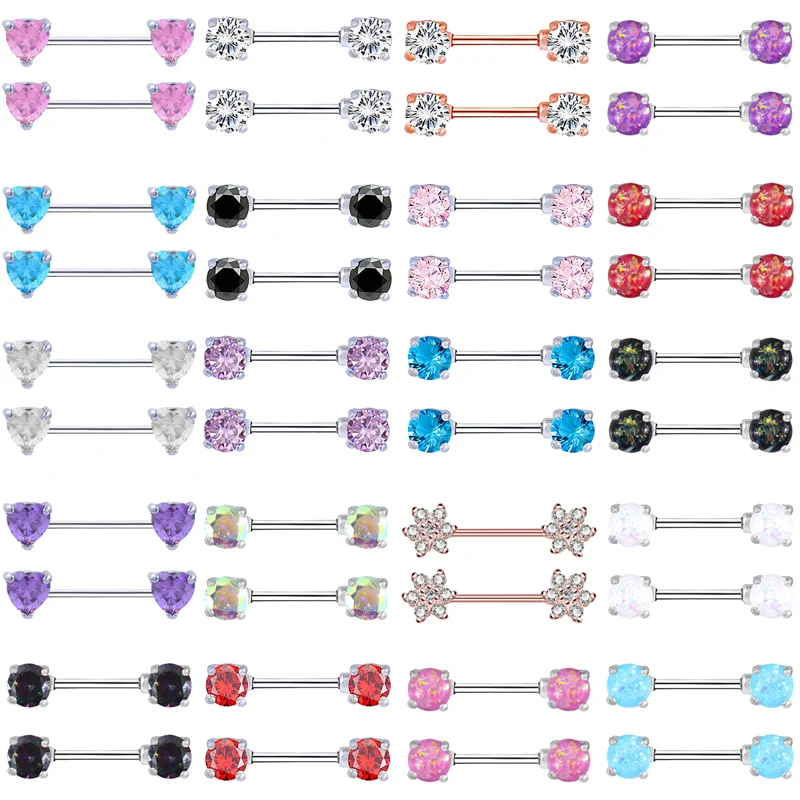 2PCS New Clear Zircon Heart Nipple Rings Piercing Body Jewelry Nipple Bar Ring Barbell Nipple