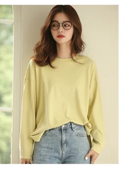 

Spring and Autumn Women's new round neck long sleeve cotton T-shirt gray