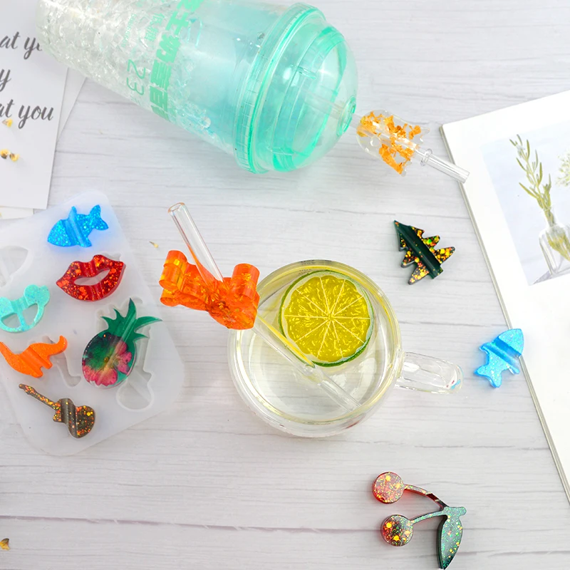 DM125 7 Style Straw Topper Epoxy Reisn Mold For Resina Epoxi Transparente Moldes Para Resina Decorating Tools