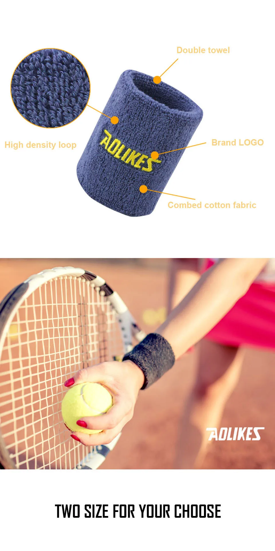 Description Picture 4 of itemAOLIKES 1PCS Cotton Elastic Wristbands Gym Fitness Gear Support Power Weightlifting Wrist Wraps for Basketball Tennis Brace