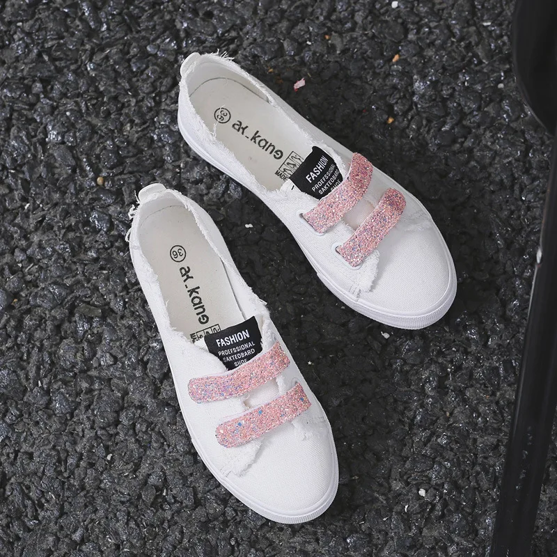 

Aodekang Shallow Mouth Small White Shoes Woman Joker Magic Subsidies White Canvas Shoe Woman Chic Women's Shoes