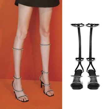 

Crystal Crystal Shoes Woman High Buckle Sandals Woman Thin High Heels Rhinestone Zapatos De Mujer Slingback Party Ladies Pumps