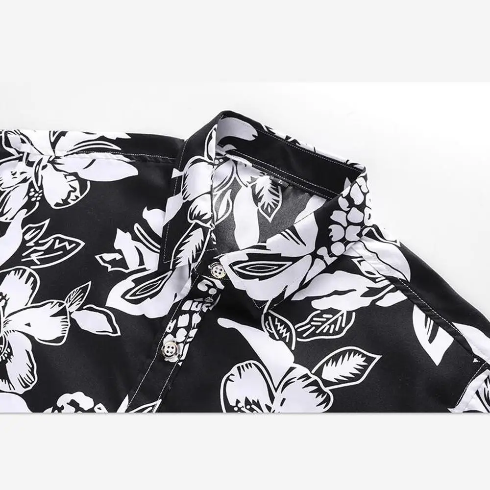 Большие размеры M-7XL Цветочные растения Мужская рубашка короткий рукав летнее платье Цветок Гавайская рубашка Slim fit Повседневная Блузка мужская блузка