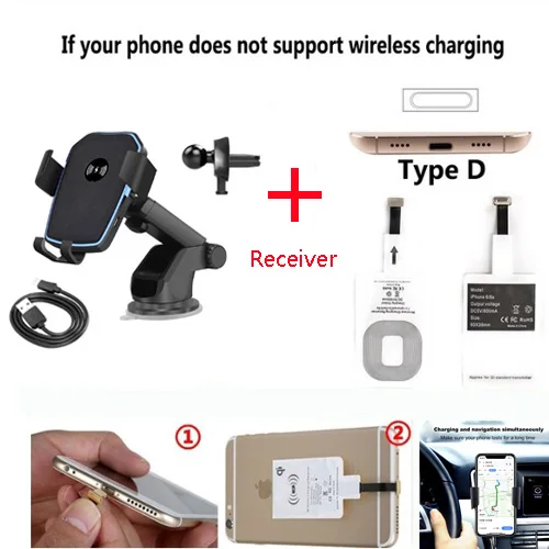 Type -for iPhone Автомобильное крепление Qi Беспроводное зарядное устройство Blackview BV9700 Pro BV9500 BV6800 pro BV9600 Plus Быстрая зарядка 10 Вт Быстрая автомобильная подставка для телефона - Тип штекера: Type -for iPhone