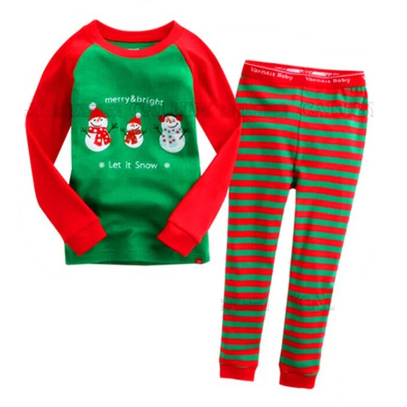 Милый пижамный комплект с рождественским принтом для девочек; хлопковый Новогодний комплект одежды для сна с длинными рукавами; детский Пижамный костюм хорошего качества
