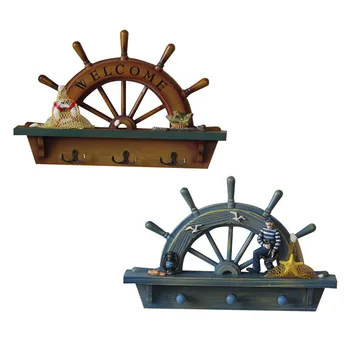 

Half ship boat rudder hook coat hook home background bar hanging decorations Mediterranean style solid wood antique old