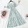 Vintage Floral Print Long Dress Women Elastic Waist Boho Short Sleeve Ruffle Chiffon Dress 2022 Sexy V Neck Party Dresses Robe ► Photo 3/6