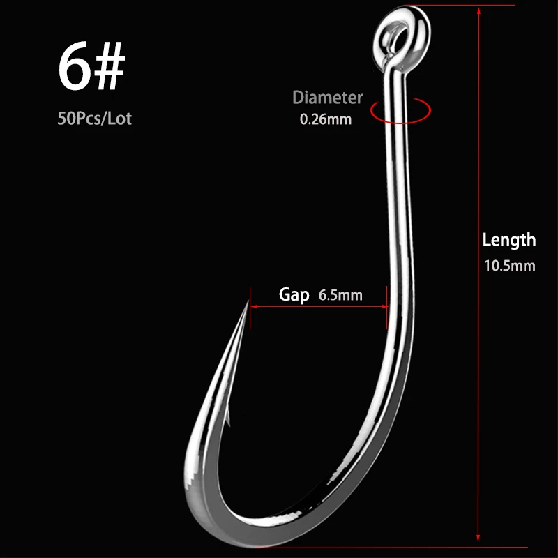 Fish Hook-006-6 50 шт. крючки для ловли карпа 2#-22# Высокоуглеродистая сталь рыболовный крючок джиг большая колючая серия в нахлыстом рыболовные Крючки Червь пруд рыболовные аксессуары - Цвет: Fish Hook-006-6