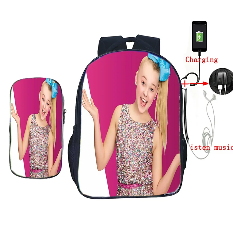 6 2 шт./компл. Jojo Siwa женская школьная сумка USB зарядка Рюкзак для подростков мальчиков девочек винтажный дорожный рюкзак на плечо - Цвет: 6