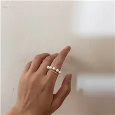 AOMU Модные женские Кольца из металла, золотого, серебряного цвета, геометрический круглый искусственный жемчуг, вечерние кольца, Свадебный комплект ювелирных изделий