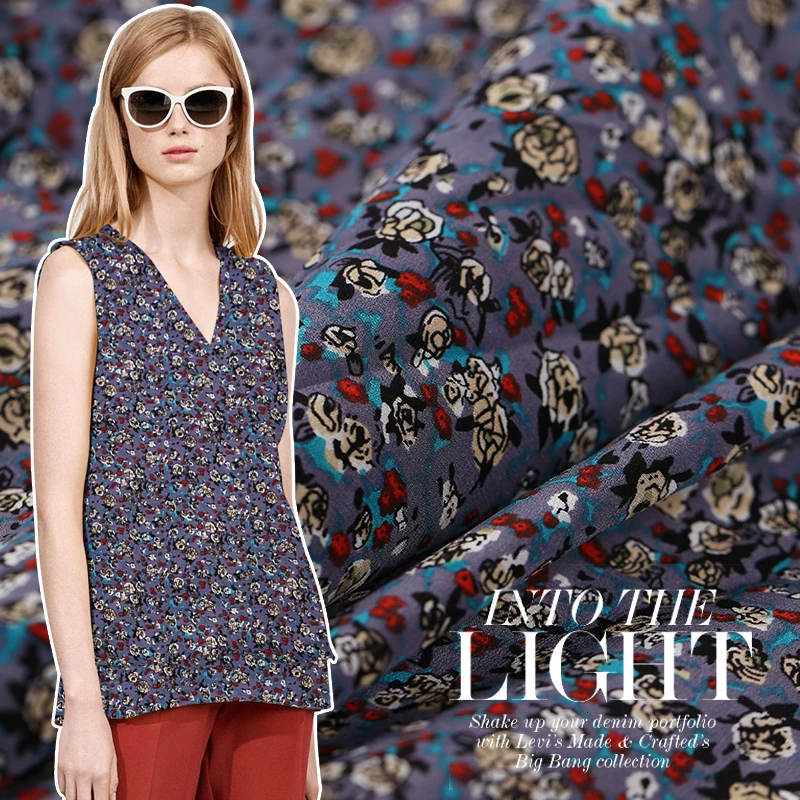 pure silk fabric 114cm wide 16MM Floret Printing Real Dress Dress Jacket Cloth Mulberry