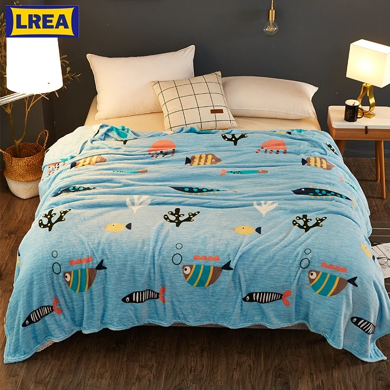 

LREA Coral fleece плед blanket 4 sizes Sea world cartoon style comfortable and soft throw can be used by children