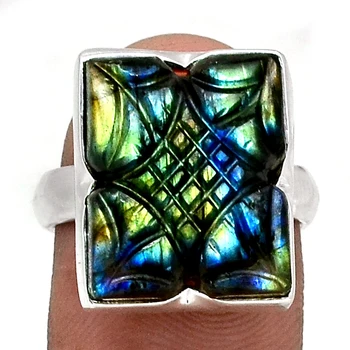 

Genuine Carved Labradorite Ring 925 Sterling Silver, USA Size : 7.25 , AR4343