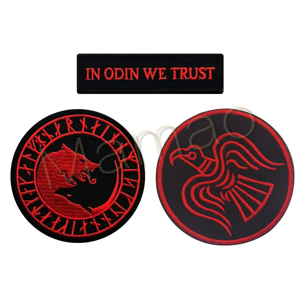 Raven Odin Symbol Unicursal Valknut Valhalla Tactical Vikings Morale Patch Blackbird Sun Emblem Military Badge Appliques Patches