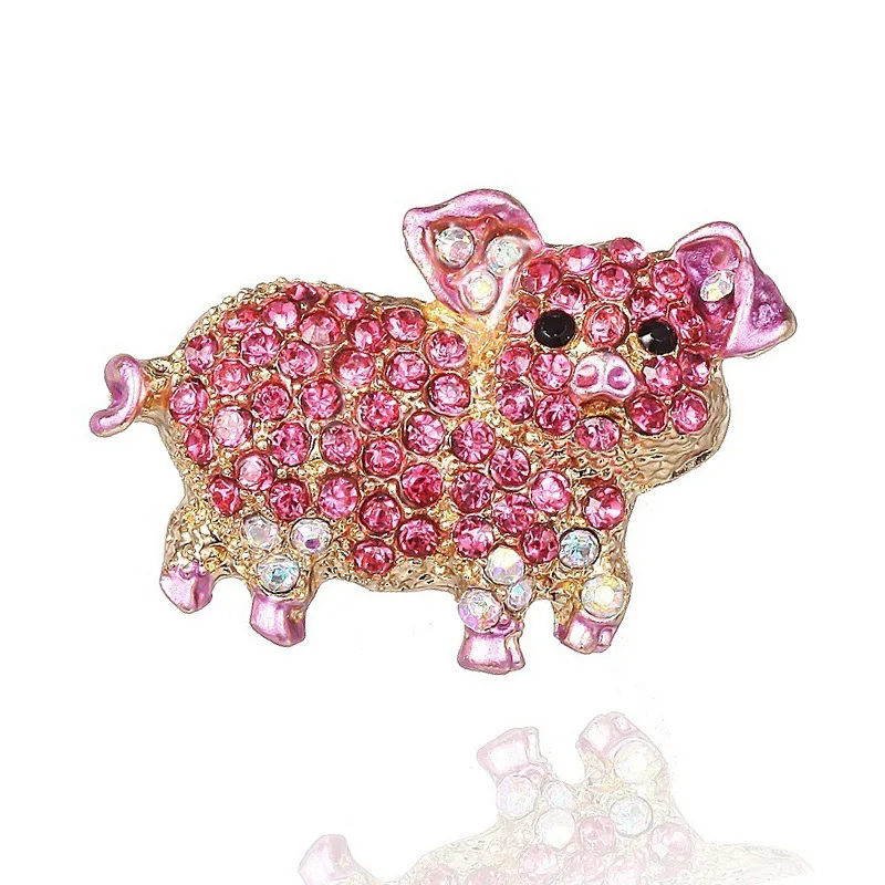 2020 Pink Pig Animal Brooches For Women Rhinestone Cute Pins Shinny Crystal Brooches For Girls Dress Brooch Pins Jewelry