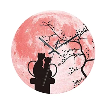 

Hot Lovely Wall Clock Glowing Moon Luminous Moonlight Glow in the Dark Clock for Kids Living Room Baby Playroom Home Office (Cat