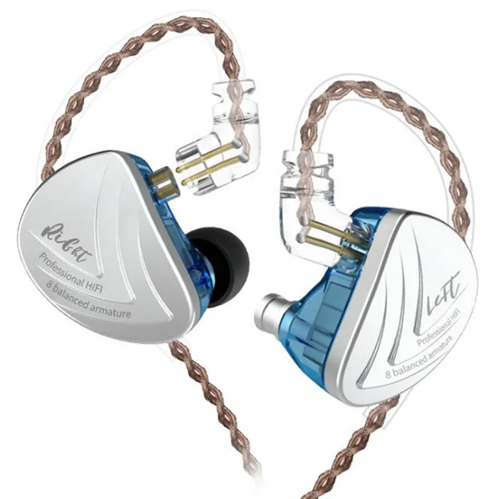 Blue NO Mic Оригинальные KZ AS16 Проводные сбалансированные арматурные наушники 16 единиц шумоподавления HiFi проводные наушники-вкладыши для телефона компьютера - Цвет: Blue NO Mic