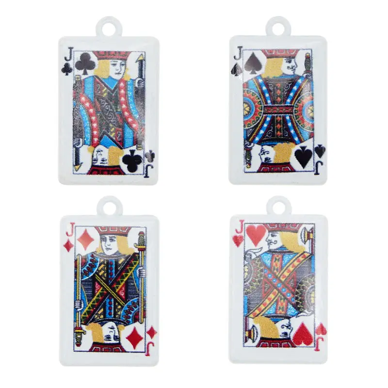 10 шт. Маленькая подвеска King Queen Joker Poker Card из цинкового сплава молочно-белого цвета