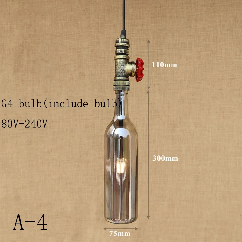 Промышленные лампы винтажные стеклянные бутылки абажур подвесной светильник Внутреннее освещение G4 подвесной светодиодный светильник для столовой бара