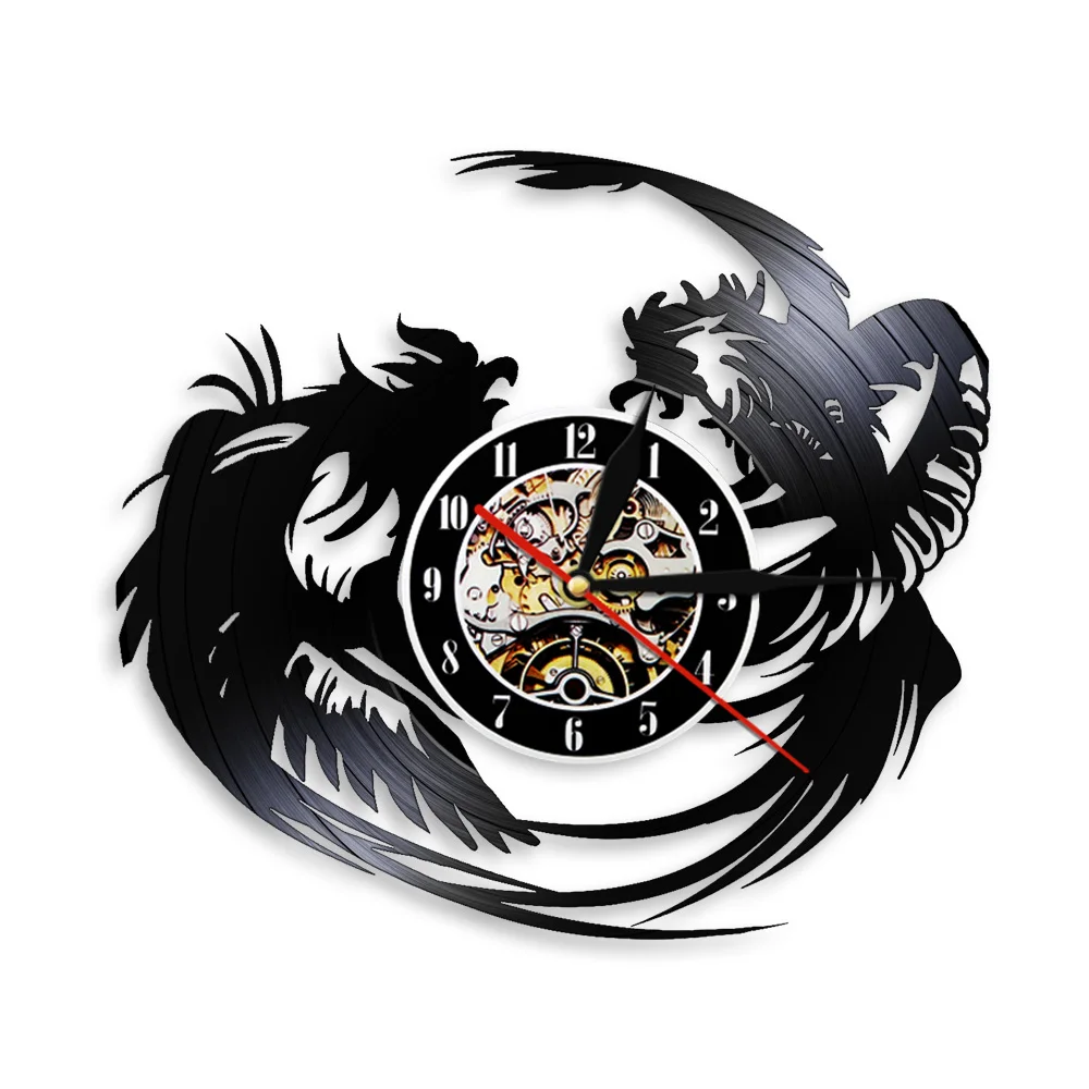 Phoenix Wall Vinyl Record Clock Design Moderno Fashion Bird Of Wonder Watch Sign Silenzioso Appeso Led Light Watches Home Decor
