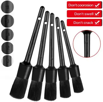 

5Pcs Natural Boar Hair Detail Brush Set Automotive Detailing Car Cleaning Air Outlet Brush Engine Interior Wheel Cleaning Tools