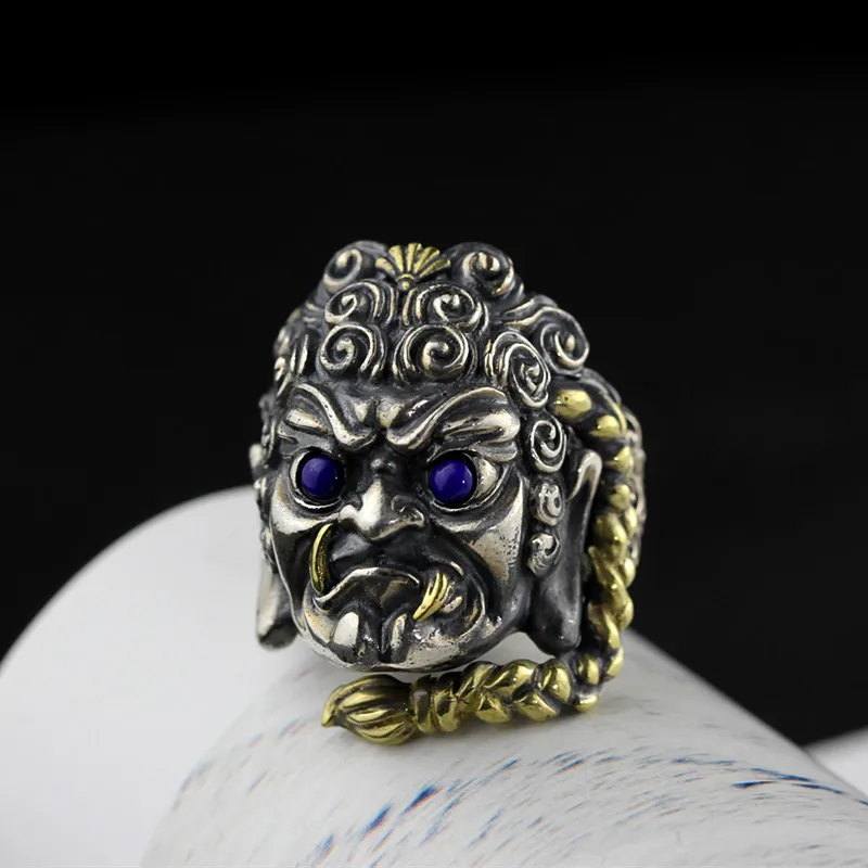 Character silver items S925 pure ornaments personality lapis Thai sterling men opening ring | Украшения и аксессуары