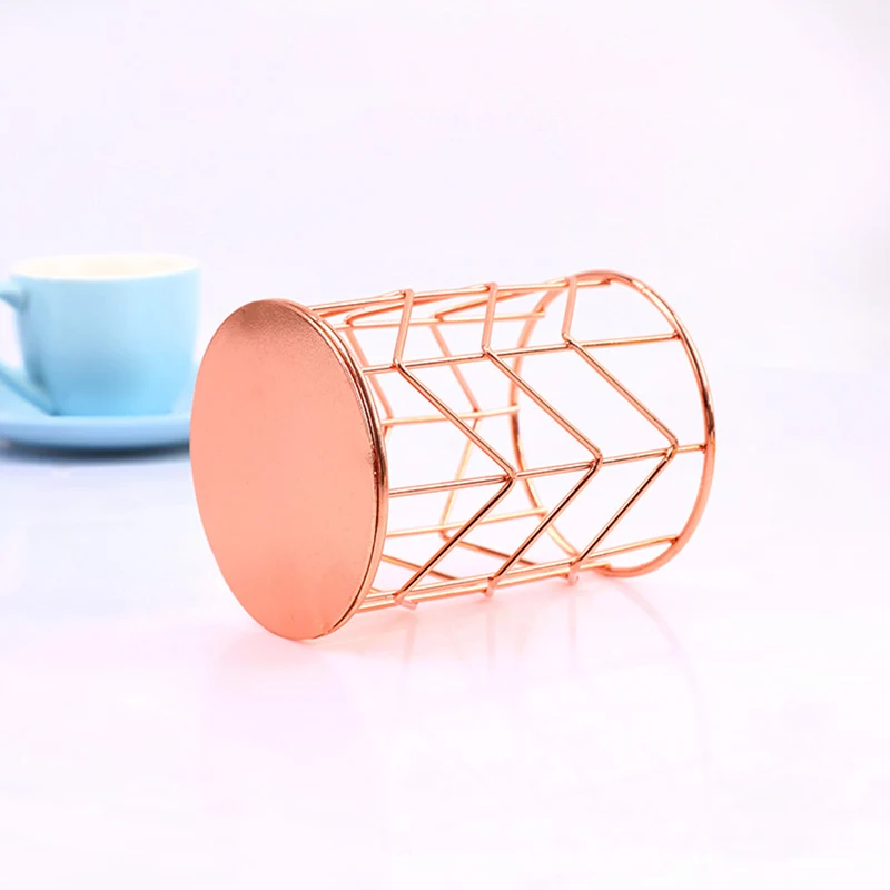 

Multifunction Iron Pen Holder Nordic Style Round Makeup Brush Storage Box Office Supplies OD889