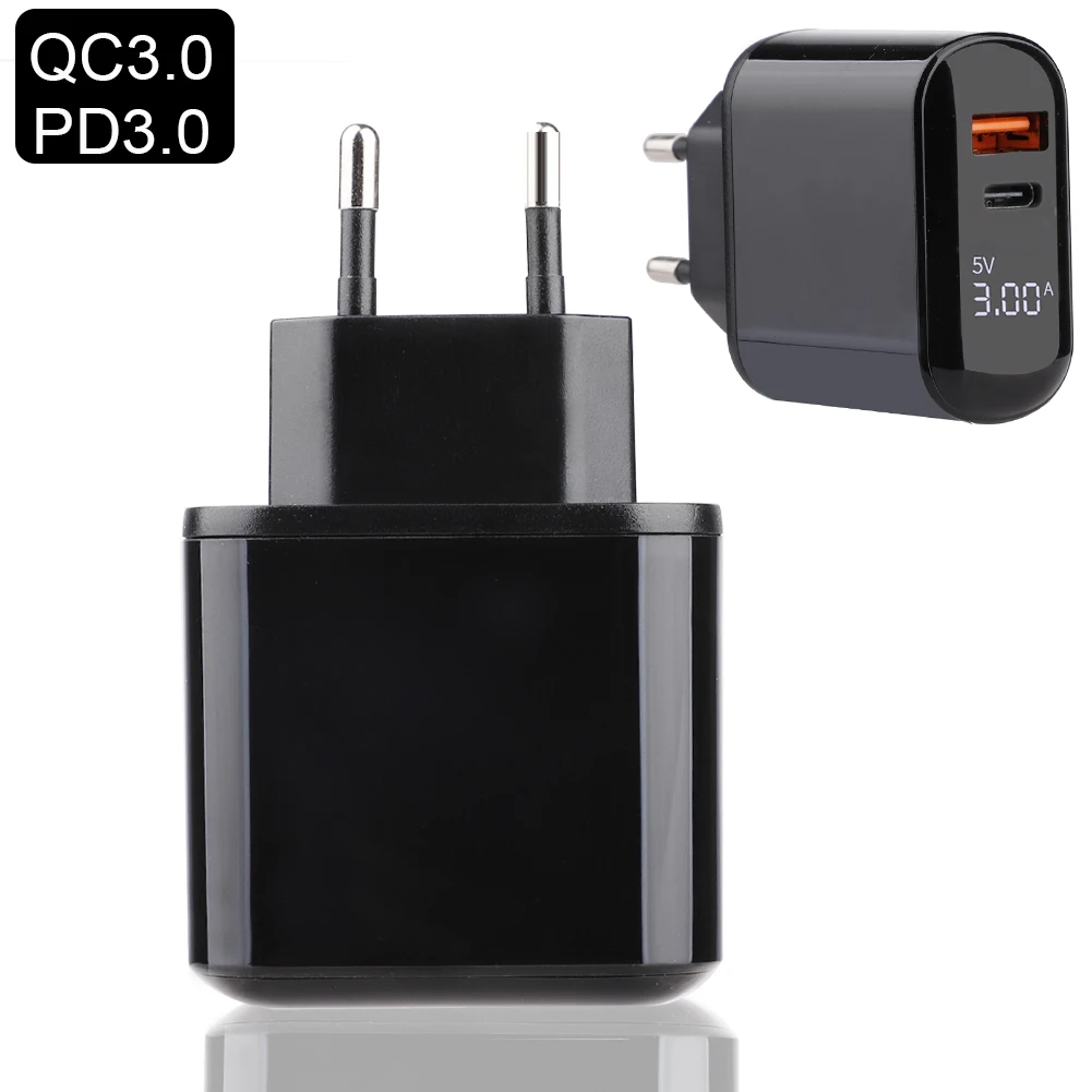 QC 3.0 PD Зарядное устройство Usb с европейской вилкой 3,0, светодиодный дисплей, быстрая зарядка, мобильное настольное зарядное устройство для Iphone, Xiaomi, samsung, huawei - Тип штекера: QC 3.0 PD