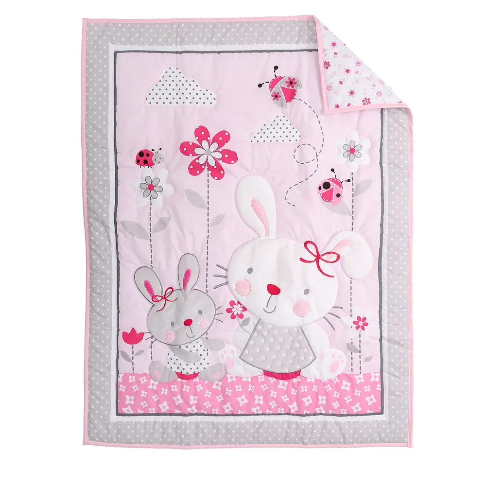 Акция Детский комплект постельного белья Розовые кролики дикие цветы насекомые 7