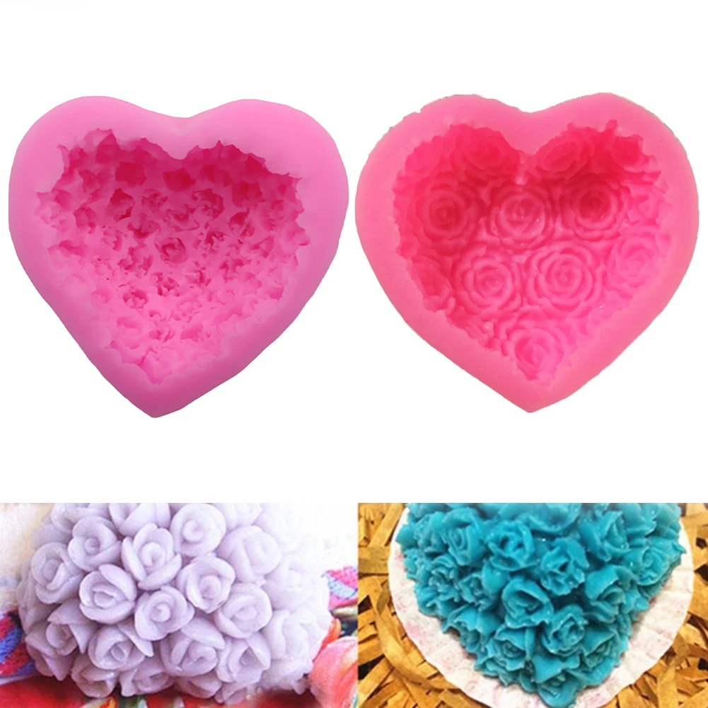 More Lovely Heart Rose Flower Handmade Decorating 3D Mould Tools Silicone Soap Mold DIY Cake Form Soap Making Supplies Non-toxic