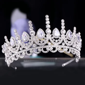 

Baroque Vintage Royal Crystal Tiaras And Crown Women Bridal Rhinestone Sliver Diadem Wedding Hair Accessories Luxury Jewelry
