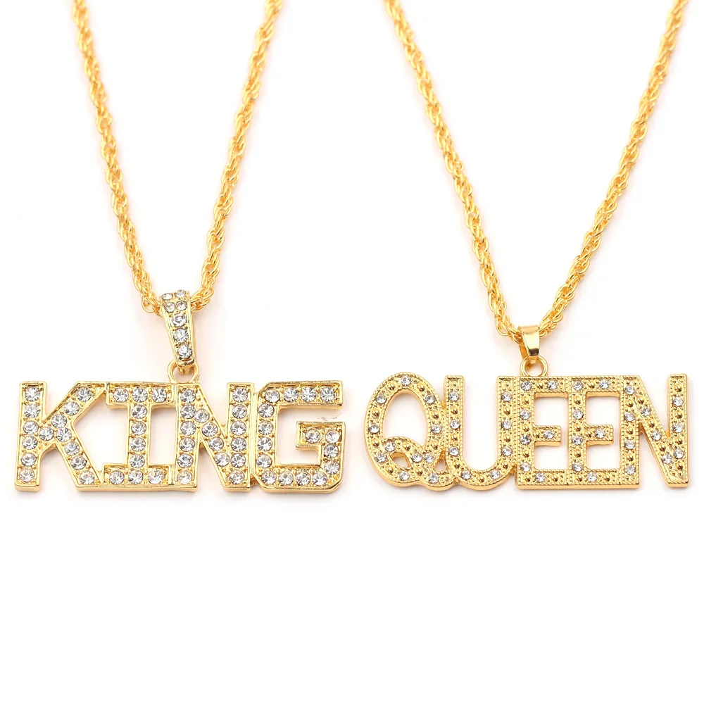 

KING AND QUEEN Alphabetic Necklace Hip Hop Alphabetic Necklace CZ Necklace Jewelry Couple Necklace Gift