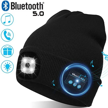 

Warm Beanie Bluetooth 5.0 LED Hat Wireless Stereo Headset Music Player with MIC for Handsfree Support Dimming Rechargeable