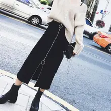 Женская Осенняя модная юбка с высокой талией, сексуальная юбка на молнии длиной до щиколотки, однотонная черная юбка