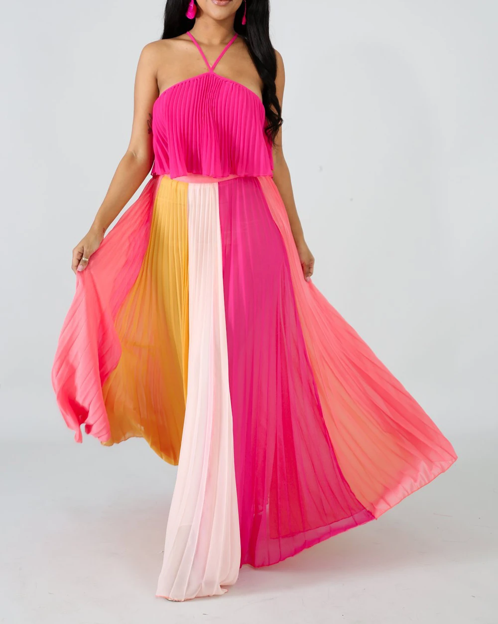 Boho Maxi Plaeted комплект из 2 предметов с юбкой, с рюшами, на тонких бретелях, без рукавов, на молнии, укороченный топ+ длинные юбки, пляжный комплект