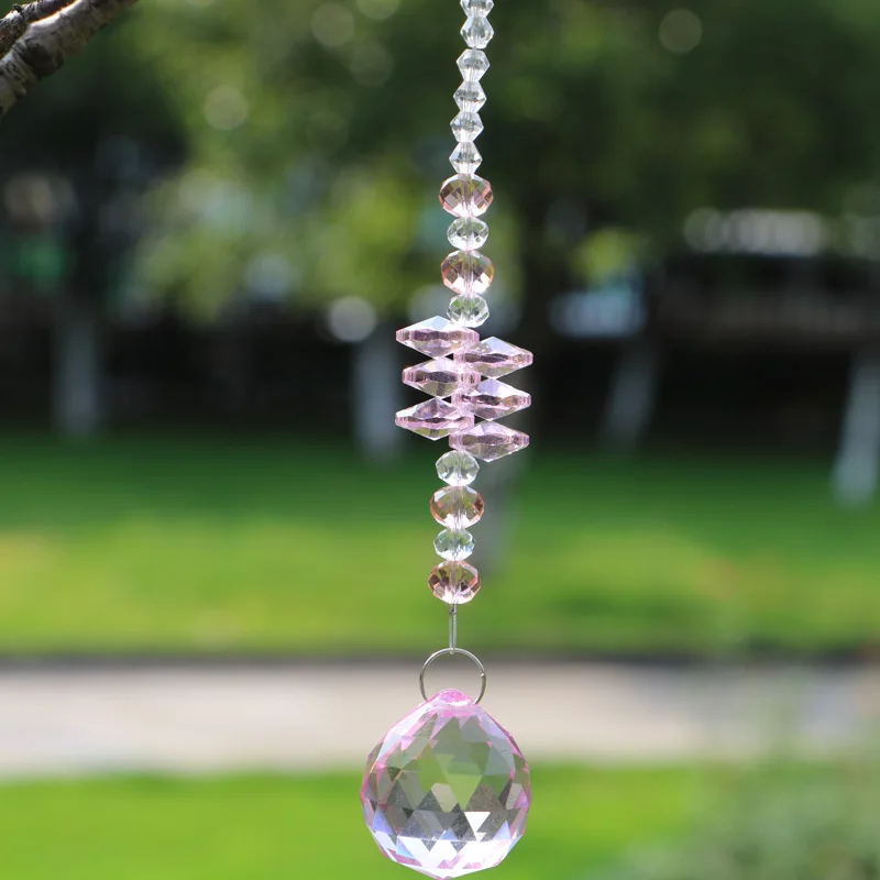 pink 8PCS/L Chakra Crystal Suncatcher Chandelier Crystal Ball Prisms Pendant Rainbow Maker Hanging Ornament Window Home Wedding Decor - Цвет: pink