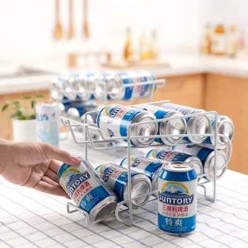 

Double-layer Refrigerator Storage Holders Roll Can Beer Iron Racks Cola Beer Holder Soda Dispenser Kitchen Beverage Organize