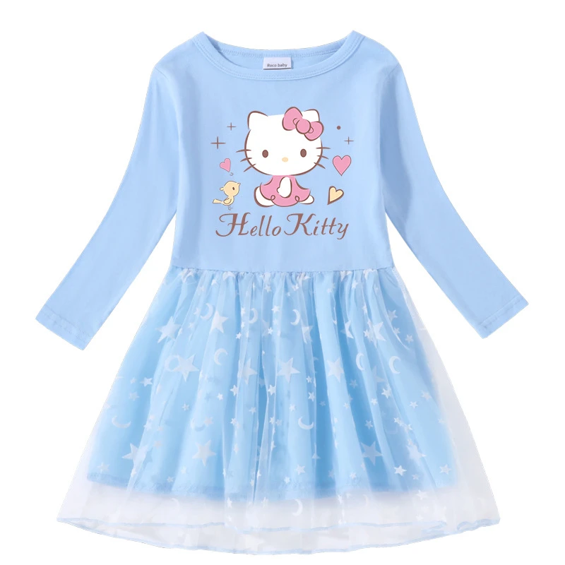 Hoop van Betreffende opleiding Sanrio Hello Kitty Long-sleeved Dress Spring Autumn New Girls Dress Cotton  Print Cartoon Net Yarn Long-sleeved Princess Dress - Children's Sets -  AliExpress