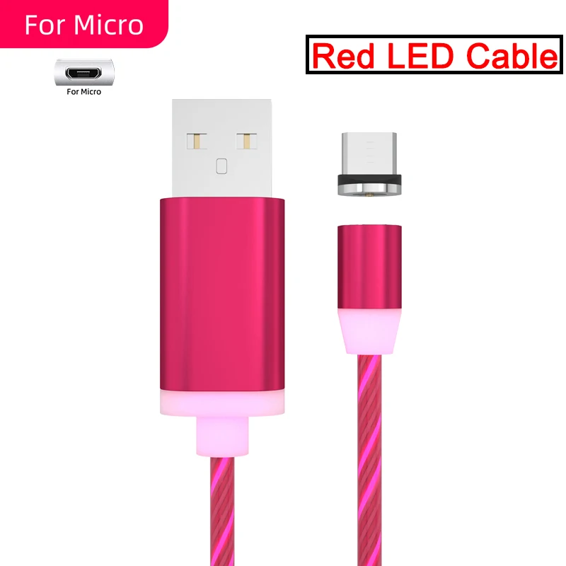 Магнитный кабель type C Micro USB светодиодный шнур для зарядки iPhone зарядный провод Кабо Для Xiaomi 8 Redmi Note 7 huawei - Цвет: Lighting Magnetic