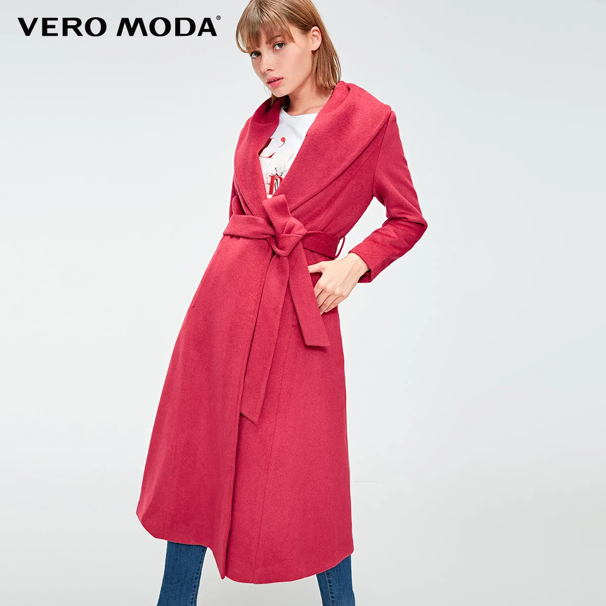 Vero Moda женское приталенное пальто средней длины из 61% шерсти | 318327523 - Цвет: Rosewood mel.